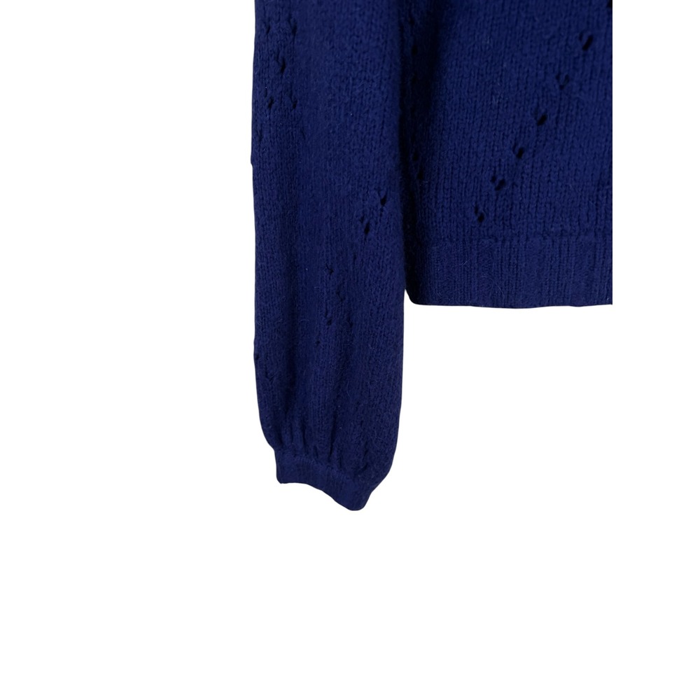 For Love & Lemons Blue Pointelle Knit Diamond Sweater Crew Neck Small - Picture 4 of 6